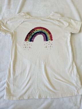 Girls | Cat & Jack | Cream Tee with Reversible Sequin Rainbow | Large | 10-12